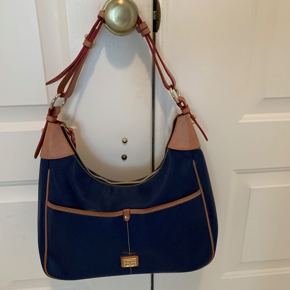 Dooney and Bourke navy and tan shoulder bag - Picture 1 of 10